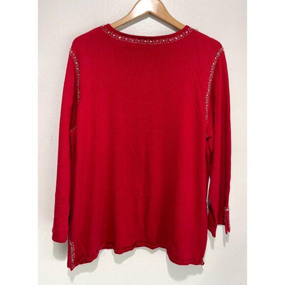 Quacker Factory sweater beaded embellished classic festive red holidays women 2X - Picture 2 of 6